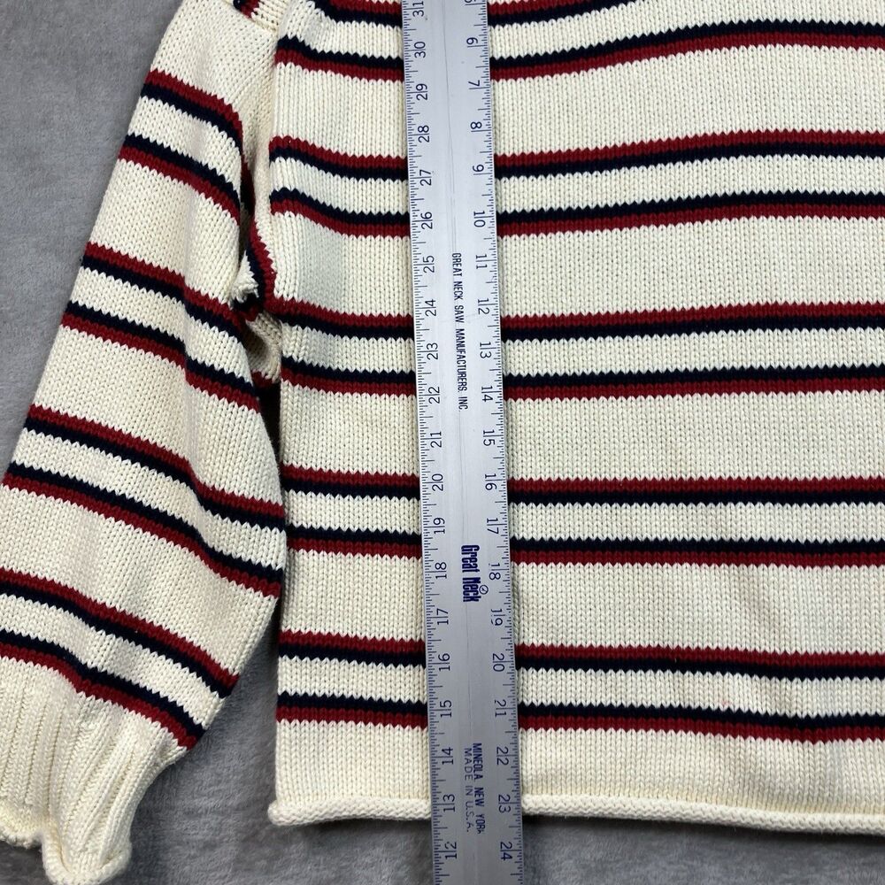 J Crew 2025 Rollneck Sweater Cream Red Striped 100% Cotton Americana Womens M - Picture 5 of 15